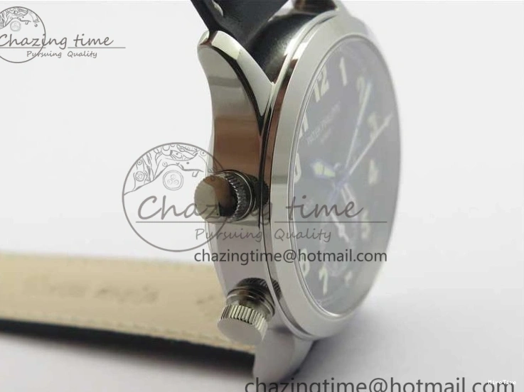 MIROTIME 0402 Stylish Calatrava 5524 Pilot Travel Time SS GRF Black Dial on Black Leather Strap A324 V 7108